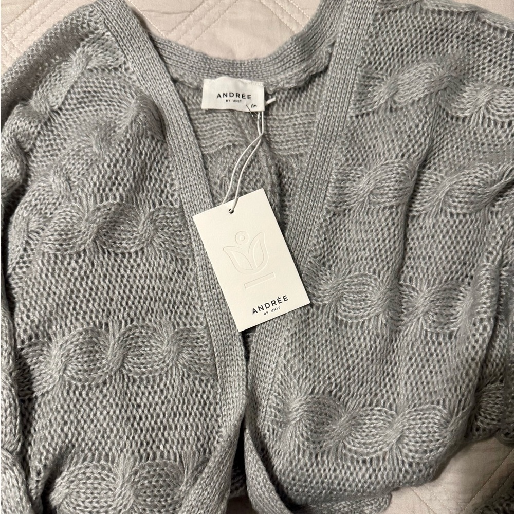 Oversized & Stylish ANDREE BY UNIT Light Gray Open Cardigan - Picture 2 of 5